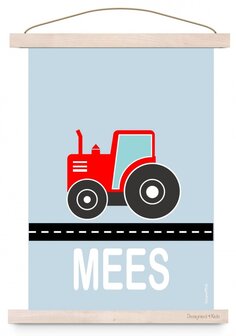 poster  met naam tractor rood