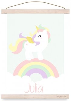 Poster met naam unicorn roze