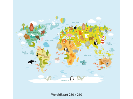 Behang wereldkaart dieren