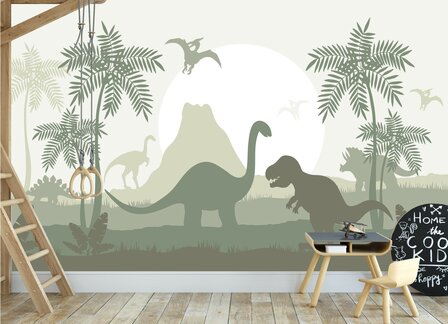 Behang  kinderkamer dino olijf