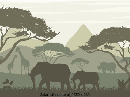 Safari Silhouette Behang  Olijf