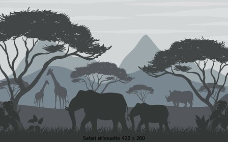 Safari Silhouette Behang  Blauw