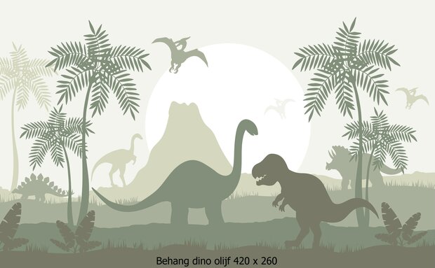 Behang  kinderkamer dino olijf