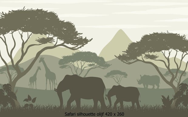 Safari Silhouette Behang  Olijf