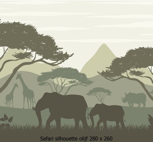 Safari Silhouette Behang  Olijf